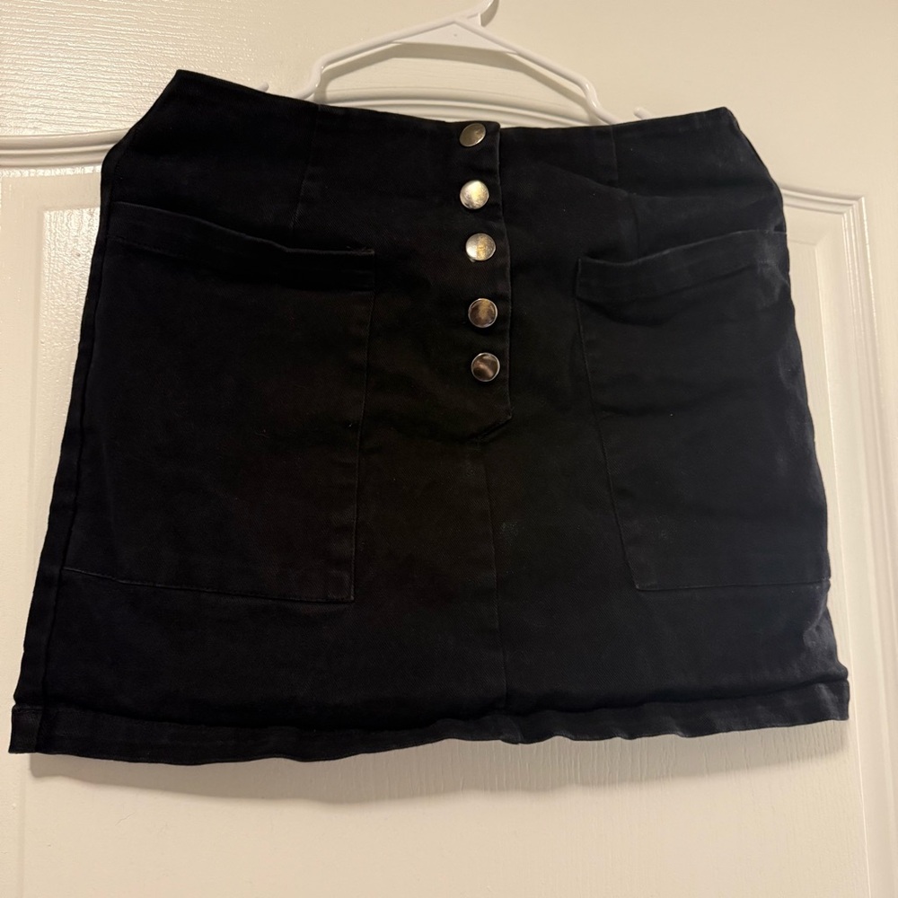Button-Up Black Mini Skirt